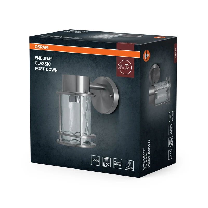 OSRAM ENDURA Classic Außenleuchte in Stahlgrau, IP44, E27, Edelstahlgehäuse, für Außenbereiche und Leuchtmittel bis 60 W geeignet