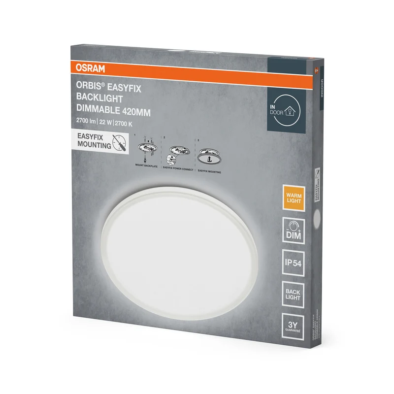 OSRAM ORBIS EASYFIX LED Backlight Deckenleuchte 42cm 22W DIM Warmweiß IP54, weiß