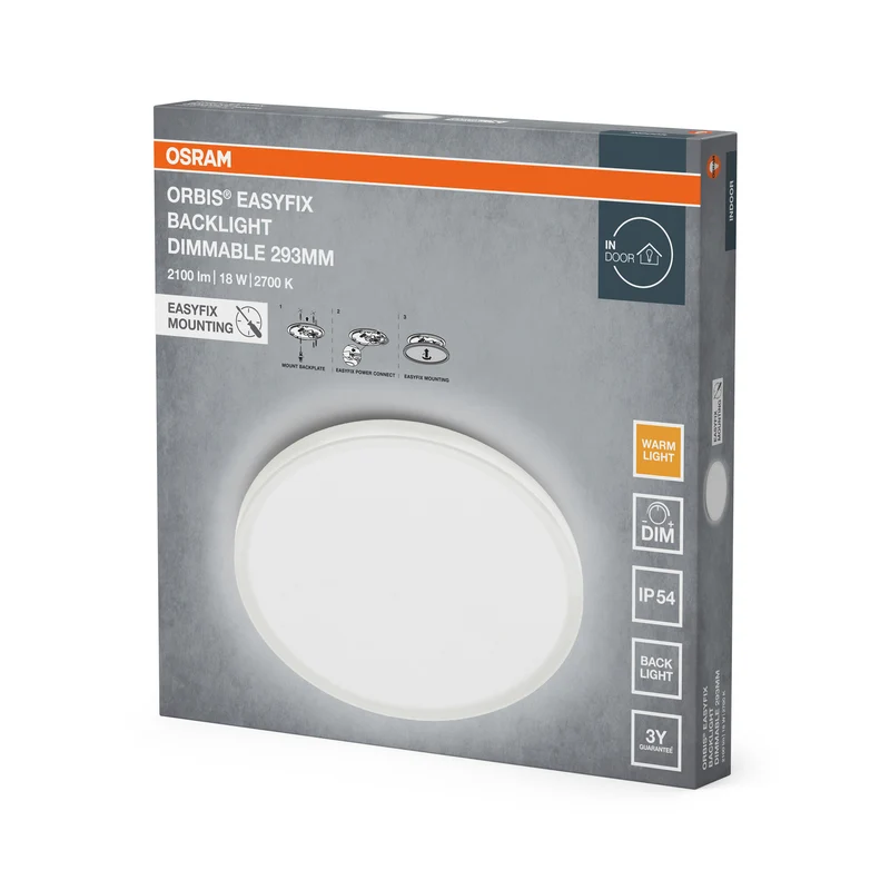OSRAM ORBIS EASYFIX LED Backlight Deckenleuchte 29,3cm 18W Warmweiß IP54, weiß