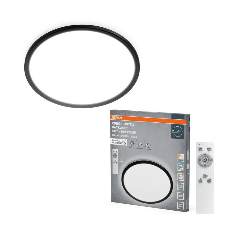 OSRAM ORBIS EASYFIX LED Backlight Deckenleuchte 42cm 22W +CCT DIM Fernbedienung, schwarz