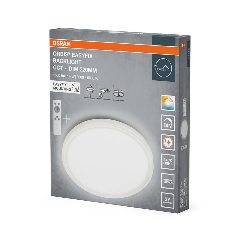 OSRAM EASYFIX LED Backlight Deckenleuchte 22cm 14W CCT +DIM, Fernbedienung, weiß