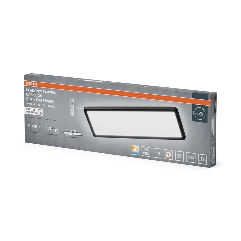OSRAM PLANON EASYFIX LED Panel Backlight Deckenleuchte 24W 58cm CCT +DIM Fernbedienung IP54, schwarz
