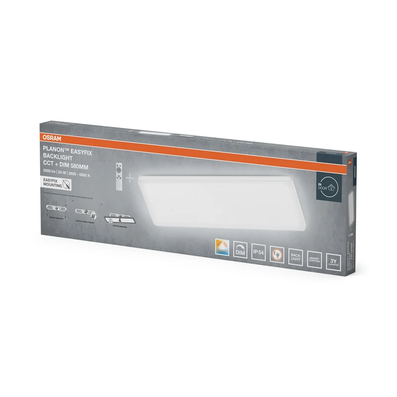 OSRAM PLANON EASYFIX LED Panel Backlight Deckenleuchte 24W 58cm CCT +DIM Fernbedienung IP54, weiß