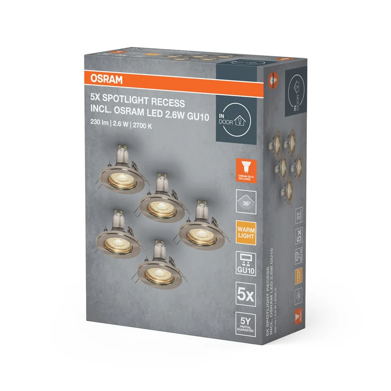 OSRAM Spotlight Einbauleuchten-Set m. 5 OSRAM LED Brushed