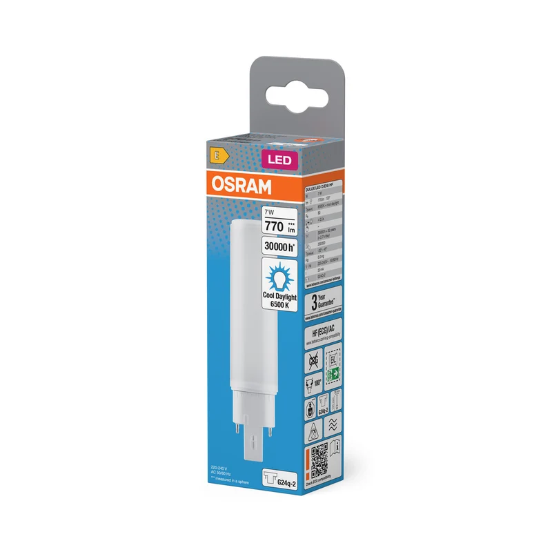 OSRAM DULUX LED D/E18 HF & AC MAINS Stablampe, 7W, 6500K, Kaltweiß, G24Q-2