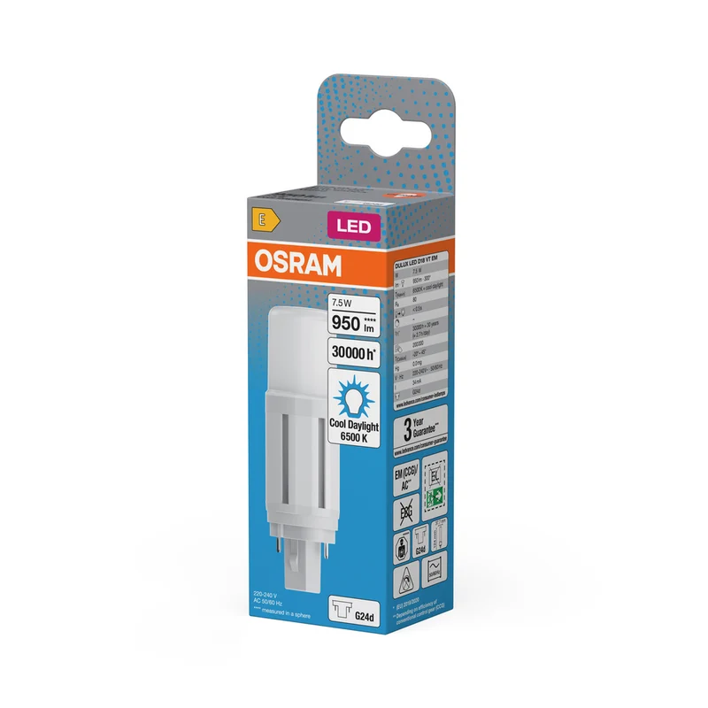 OSRAM DULUX LED D18 VT EM & AC MAINS Stablampe, 7.5W, 6500K, Kaltweiß, G24D