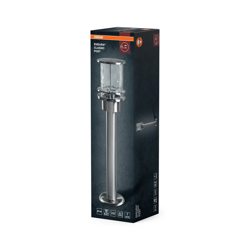 OSRAM ENDURA Classic Außenleuchte 55cm E27 Edelstahl IP44, ohne Leuchtmittel, klarem Glasdiffusor, für Wege, Eingänge und Gärten