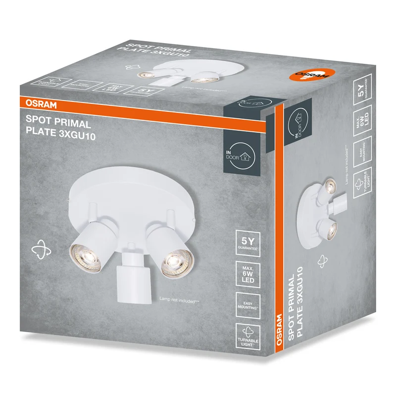 OSRAM 3-Punkt LED Spot PRIMAL Plate, Leuchte, 3xGU10, Weiß