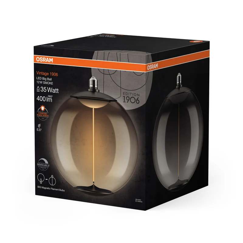 OSRAM Vintage 1906 LED Große Dekorlampe mit Filament-Magnetstil dimmbar 12W 818 Smoke E27