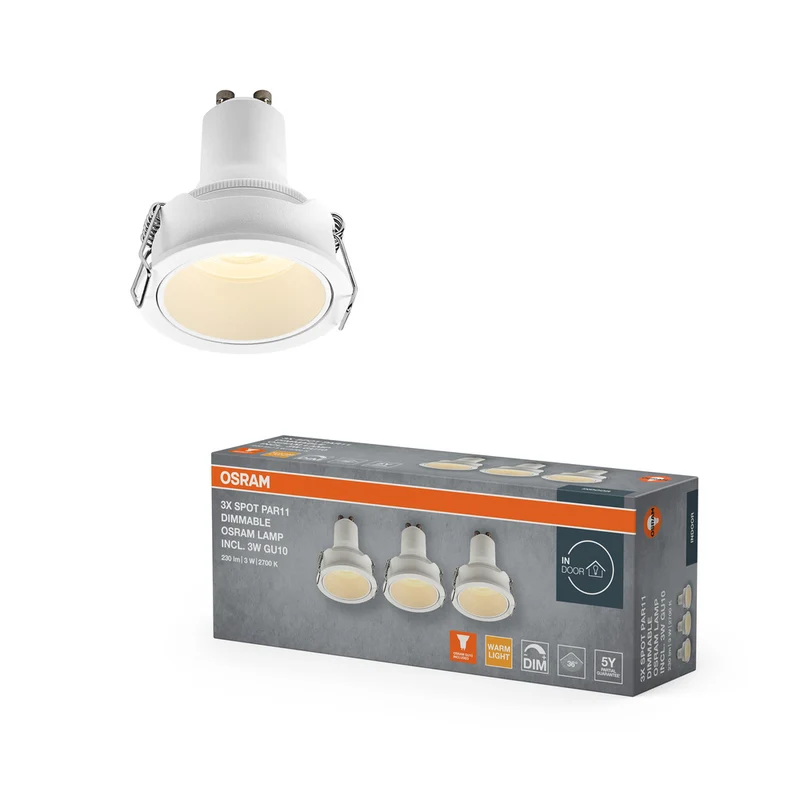 OSRAM LED Spot Recess GU10 Dim Einbaustrahler Set 3W Weiß ⌀52 mm