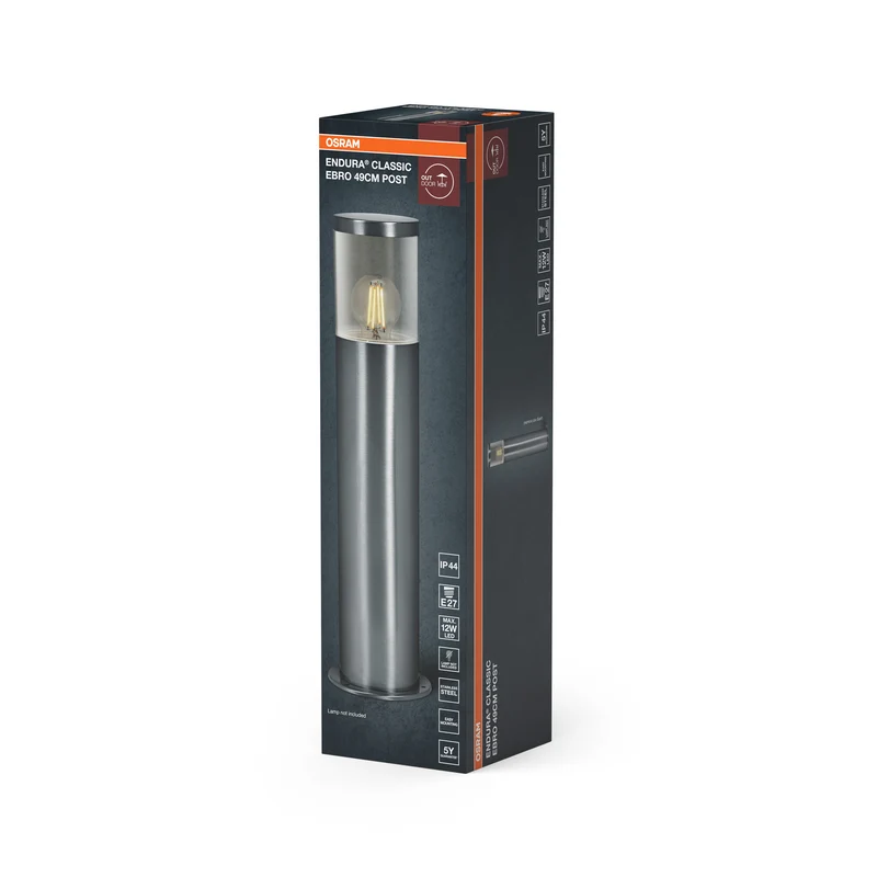 OSRAM ENDURA CLASSIC EBRO Außenleuchte, Wegeleuchte, 49 cm, Edelstahl, einfache & schnelle Installation, IP44 Schutzklasse
