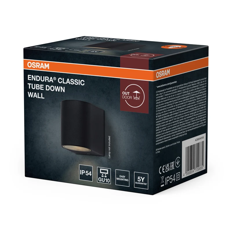 ENDURA Classic Tube Außenwandleuchte, Dark Grey, GU10-Fassung, IP54, Glasabdeckung, Carbon Fibre Nylon-Gehäuse, 0-5 W geeignet, 25. 000 h Lebensdauer, montagefertig.