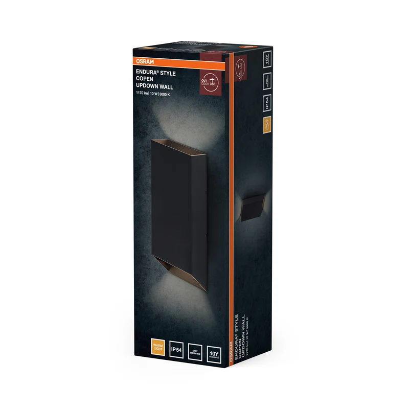 OSRAM Außenwandleuchte, Außenwandleuchte, Dunkelgrau, 10 W, 3000 K, 690 lm, 220° Abstrahlwinkel, IP54, 50. 000 h Lebensdauer, Glas Diffusor