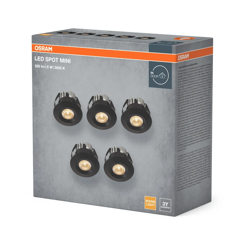 OSRAM LED Mini Spot Set Einbaustrahler 6W 120° Schwarz ⌀30 mm