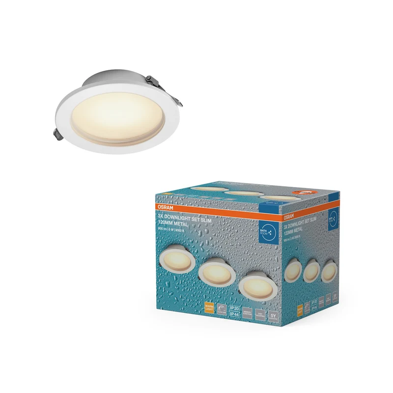 OSRAM LED Downlight Einbaustrahler Bad Set IP44 Slim 120 mm 8W Metall Weiß ⌀95 mm