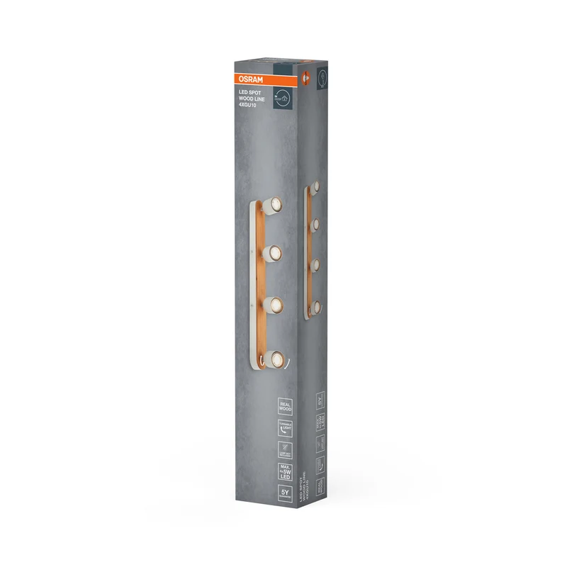 OSRAM LED Spot Wood Line Deckenleuchte 4xGU10 Weiß und Holzdekor