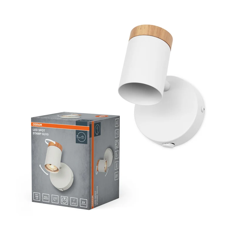 OSRAM LED Spot Stamp Wandleuchte 1xGU10 Weiß und Holz
