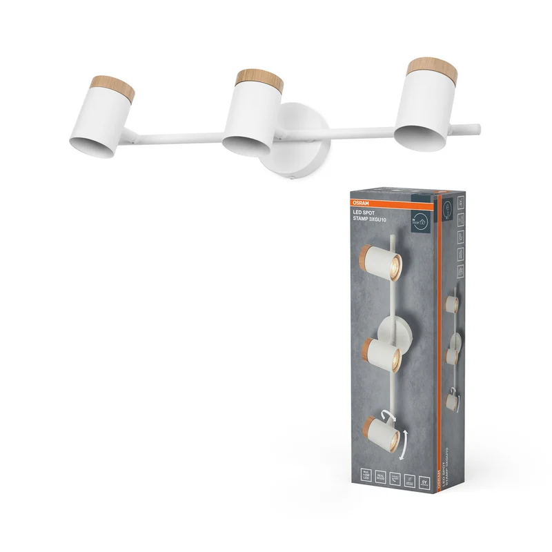 OSRAM LED Spot Stamp Deckenleuchte 3xGU10 Weiß und Holz