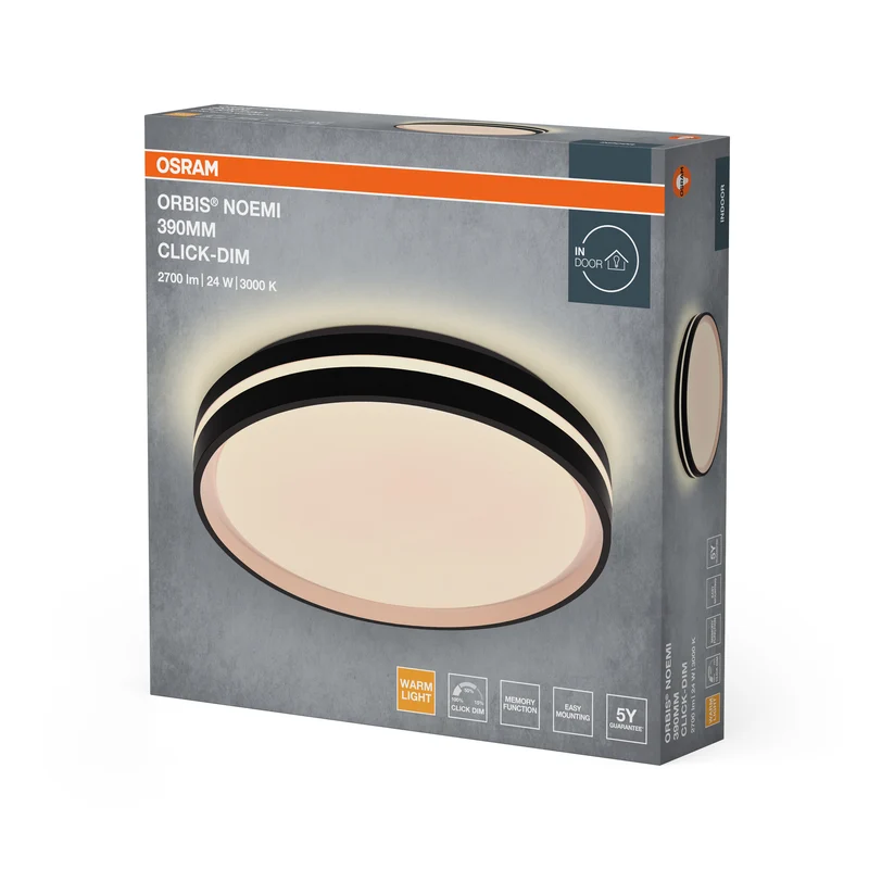 OSRAM Orbis Noemi Deckenleuchte, 390 mm, 24W, 3000K, Warmweiß, Click dimmbar, Schwarz