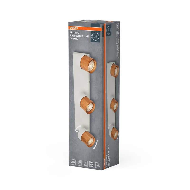 OSRAM LED Spot Half Wood Line Deckenleuchte 3xGU10 Weiß und Holzdekor