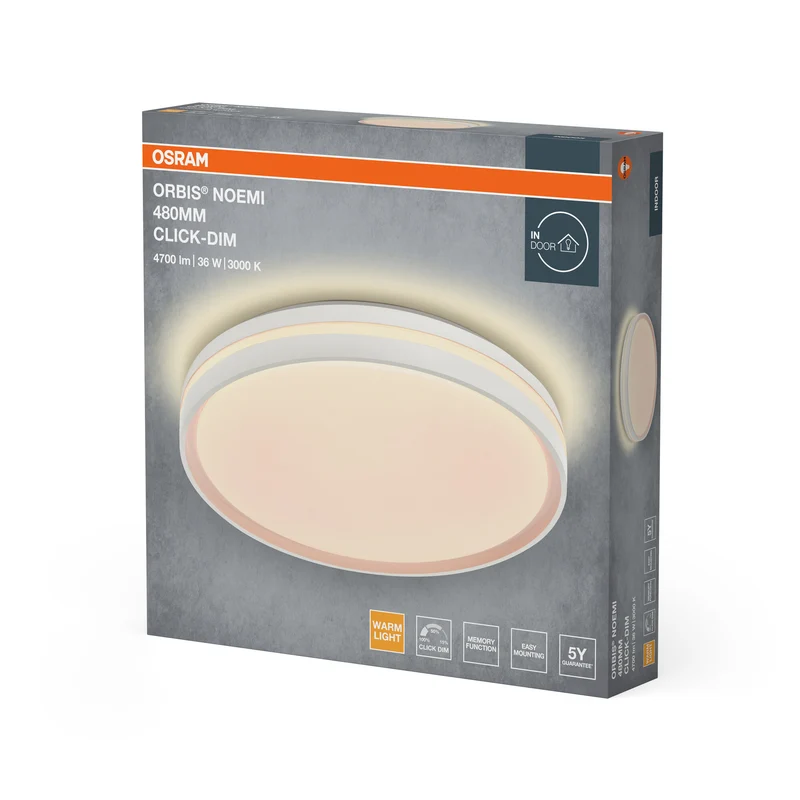 OSRAM Orbis Noemi Deckenleuchte, 480 mm, 36W, 3000K, Warmweiß, Click dimmbar, Weiß