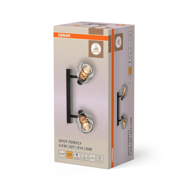 OSRAM DECOR Spot Firefly Deckenleuchte, OSRAM Lampe inklusive, schwarz, 2 x 2.8W, E14