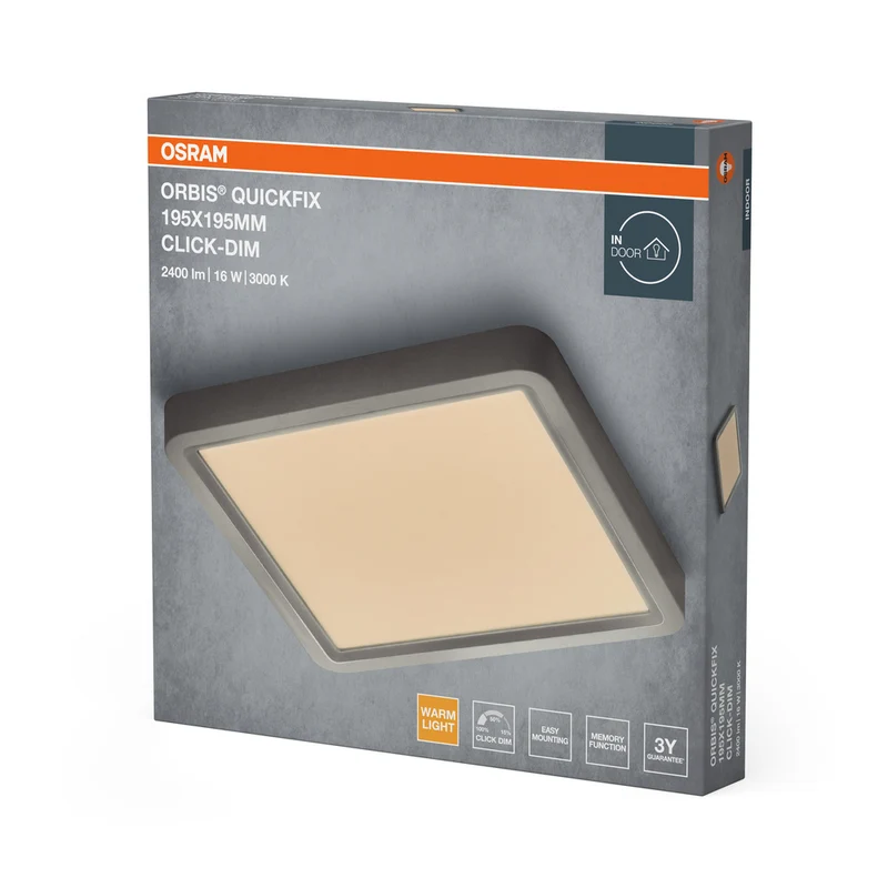 OSRAM Orbis Quickfix Square Deckenleuchte 195x195 mm 16W Click-Dim Silber