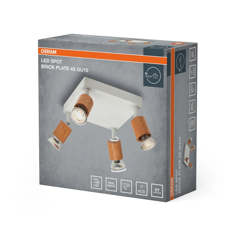 OSRAM LED Spot Brick Deckenleuchte 4xGU10 Weiß und Holz