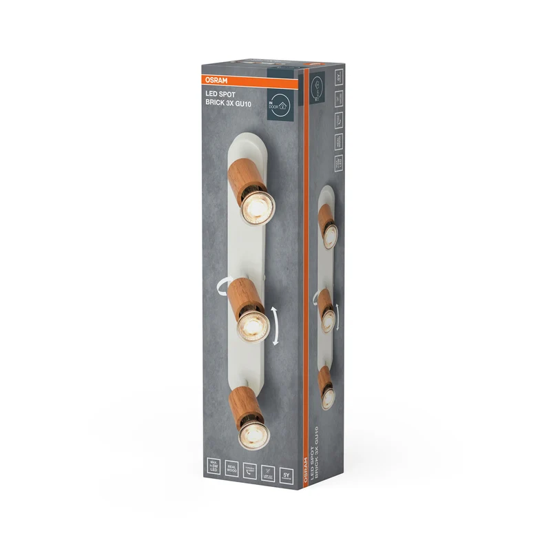 OSRAM LED Spot Brick Deckenleuchte 3xGU10 Weiß und Holz