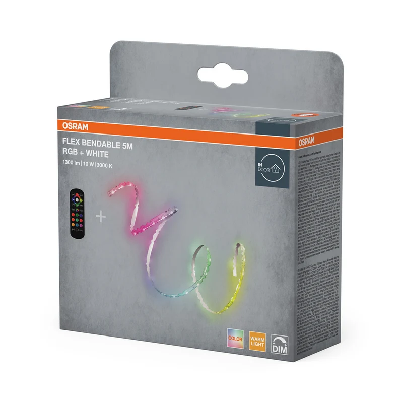 OSRAM FLEX BENDABLE RGB + LED-Lichtstreifen, 5m, mit Fernbedienung, 1100lm, 10W, 3000K