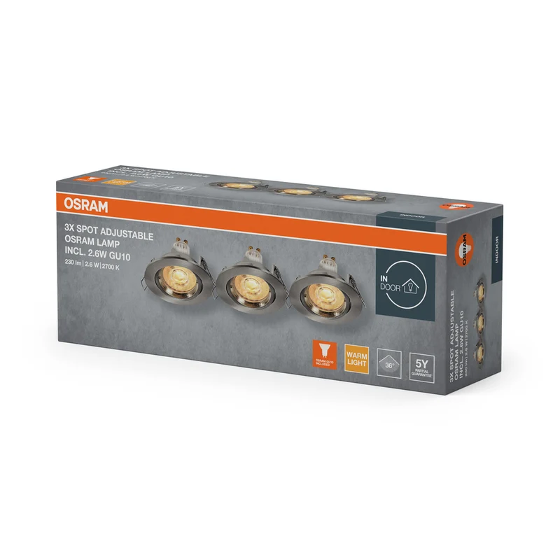 OSRAM LED Spot Recess Einbaustrahler Set Twistlock GU10 schwenkbar 2.6W Satin-Nickel ⌀75 mm