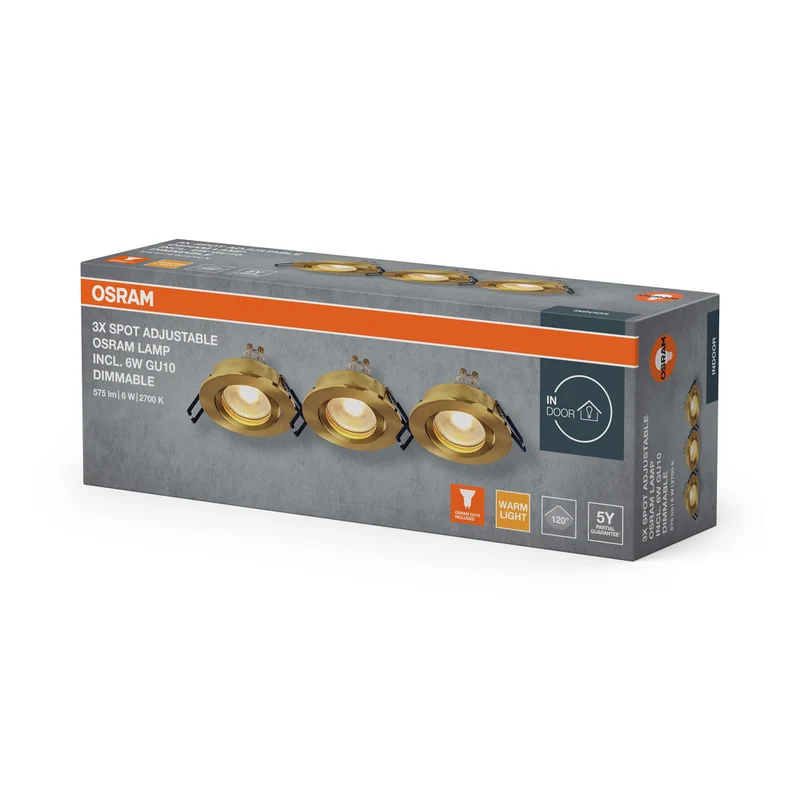 OSRAM LED Spot Recess Einbaustrahler Set GU10 Dim schwenkbar Click 6W Satiniertes Gold ⌀68 mm
