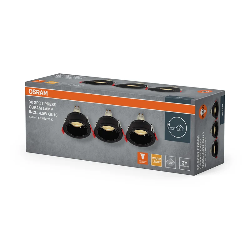 OSRAM LED Spot Recess Einbaustrahler Set GU10 4.5W Schwarz ⌀75 mm