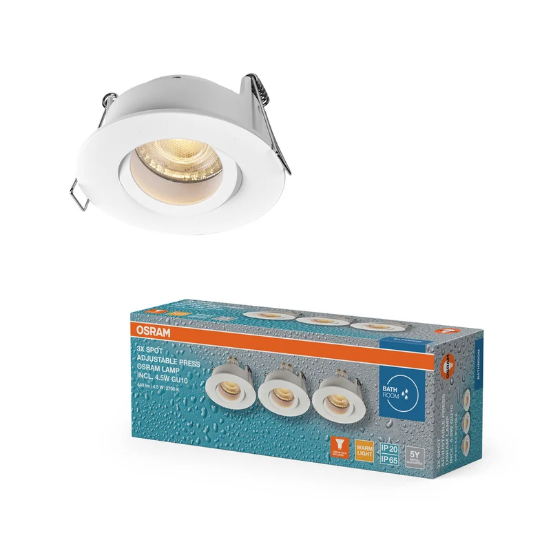 OSRAM LED Spot Recess Bad Einbaustrahler Set GU10 IP65 4.5W Weiß ⌀68 mm