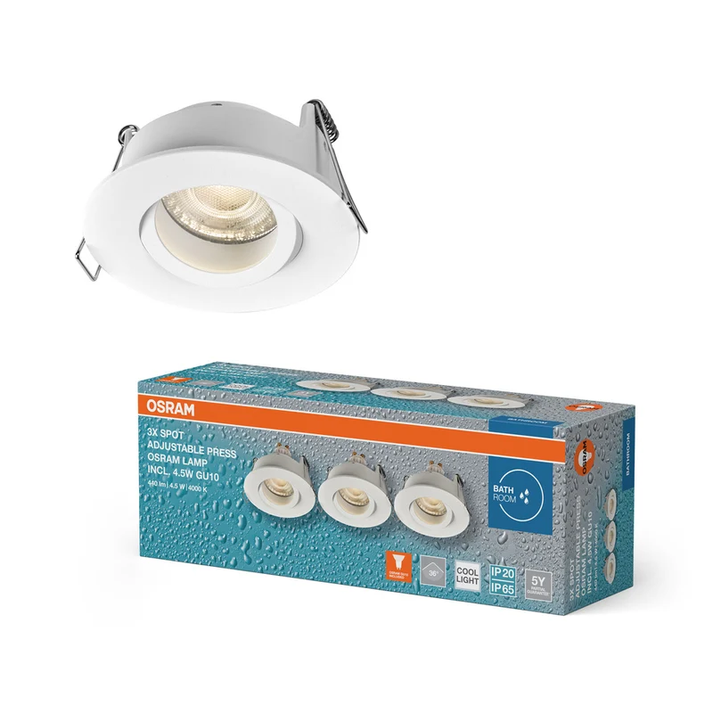 OSRAM LED Spot Recess Einbaustrahler Bad Set GU10 IP65 4.5W 840 Weiß ⌀68 mm