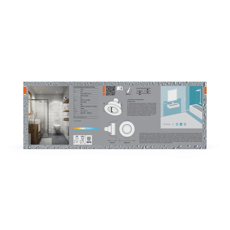OSRAM LED Spot Recess Einbaustrahler Bad Set GU10 IP65 4.5W 840 Satin-Nickel ⌀68 mm