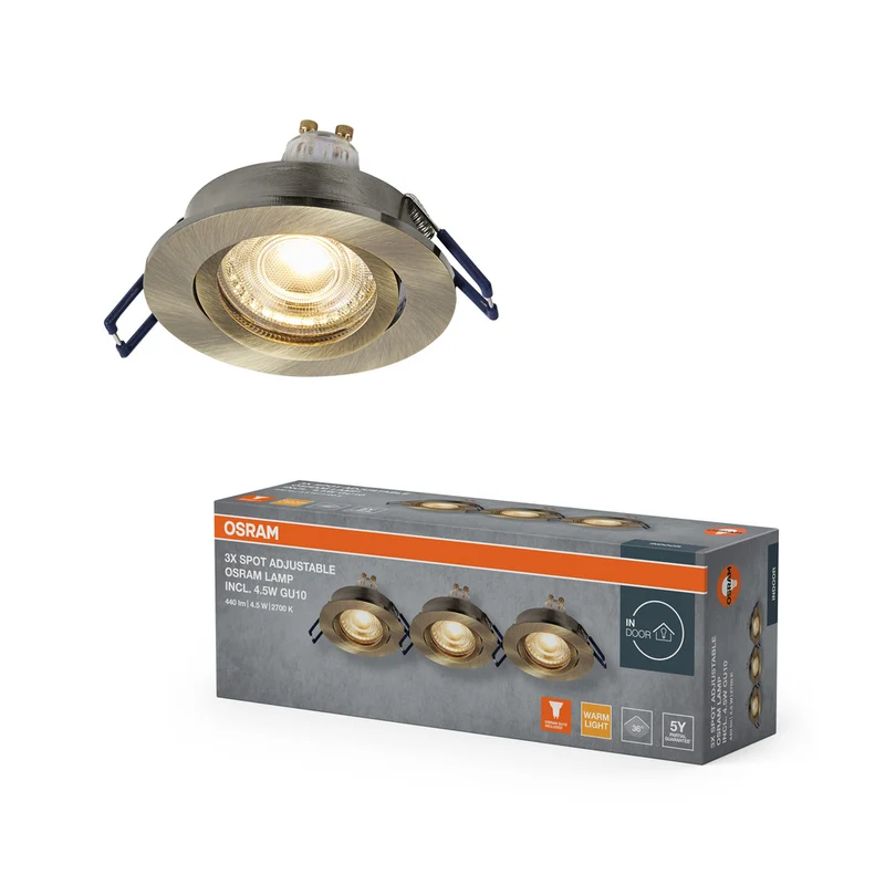 OSRAM LED Spot Recess Einbaustrahler Set GU10 schwenkbar Click 4.5W Grünmessing ⌀68 mm