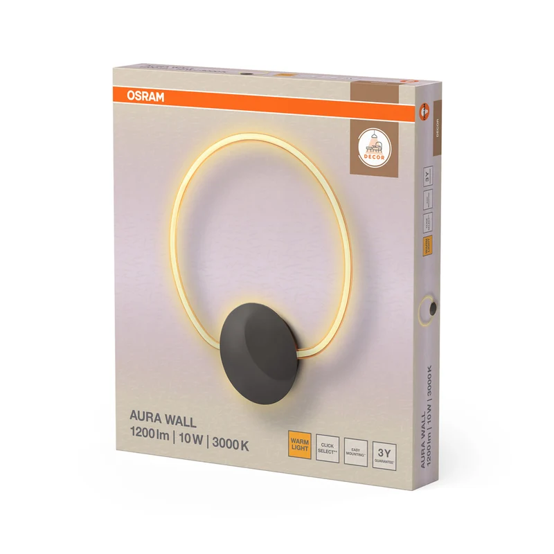 OSRAM DECOR Aura Wall Wandleuchte, 10W, 3000K, 800lm, Click Select