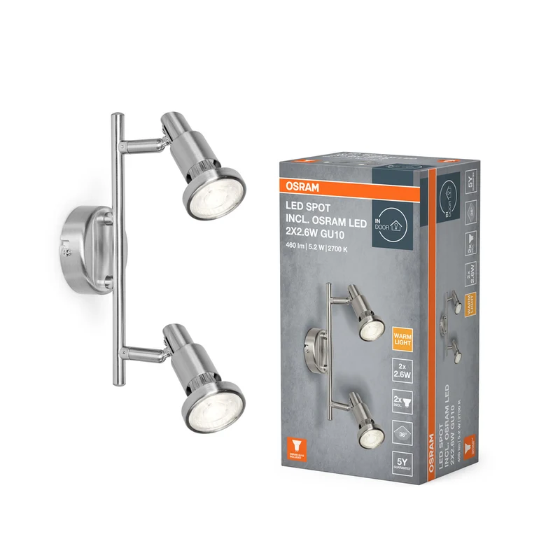 OSRAM LED SPOT BRUSHED SILVER GU10 2 x 2.6W , 460 lm, 2700 K, Warmweiß
