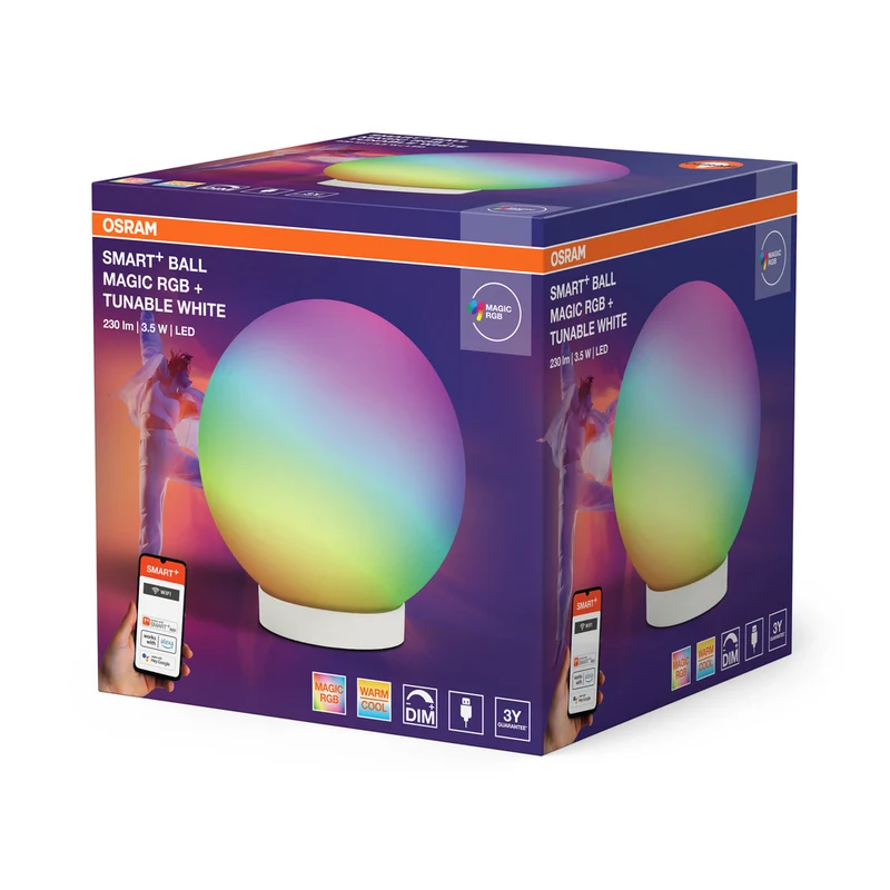 OSRAM SMART+ Wifi BALL Moodlight Tischleuchte MAGIC RGB RGBW USB, 200 lm, 2200 … 6500 K, Tunable White|RGB