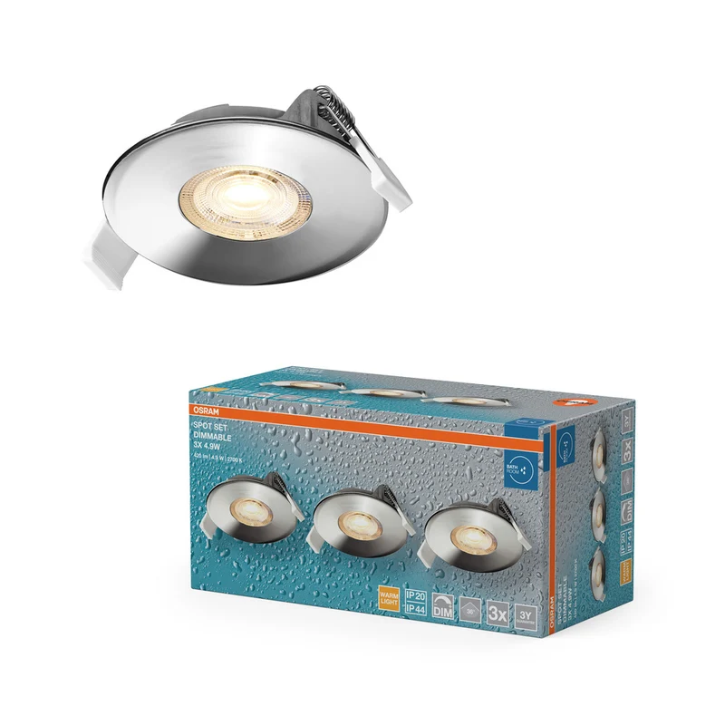 OSRAM LED Spot Recess Bad Einbaustrahler Set DIM IP44 4.9W 36° Chrom ⌀68 mm
