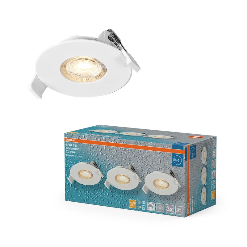 OSRAM LED Spot Recess Bad Einbaustrahler Set DIM IP44 4.9W 36° Weiß ⌀68 mm