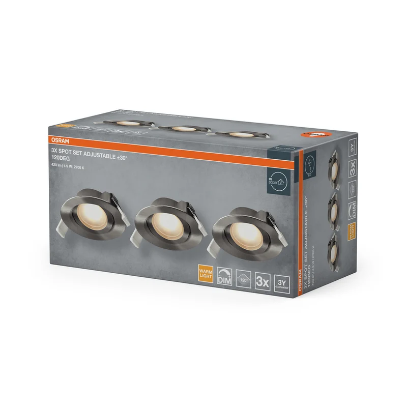 OSRAM LED Spot Recess Einbaustrahler Set DIM 4.9W 120° Satin-Nickel ⌀75 mm