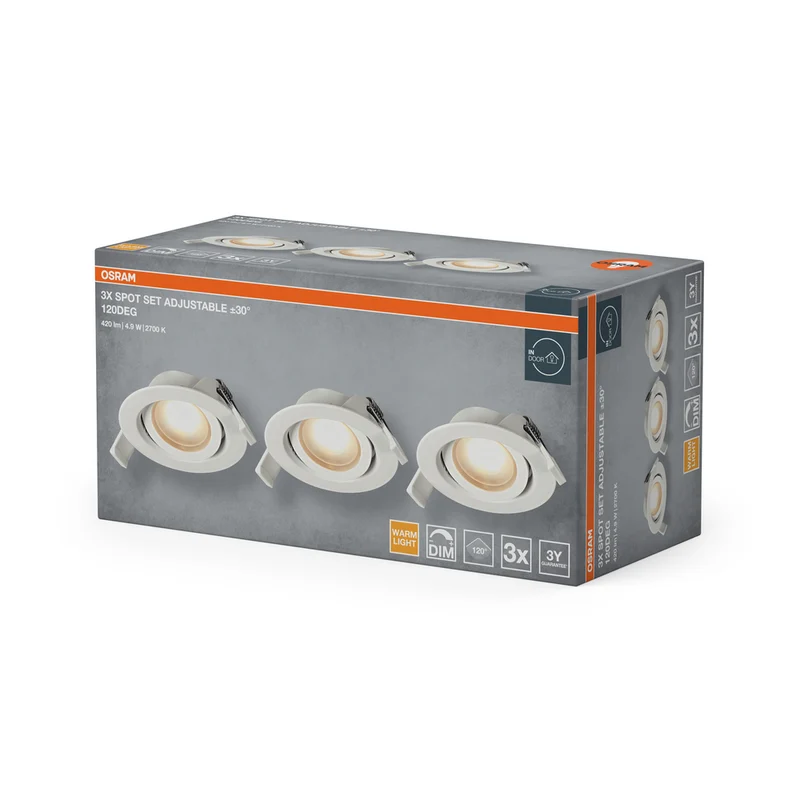 OSRAM LED Spot Recess Einbaustrahler Set DIM 4.9W 120° Weiß ⌀75 mm