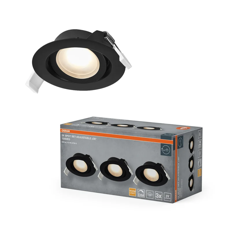 OSRAM LED Spot Recess Einbaustrahler Set DIM 4.9W 120° Schwarz ⌀75 mm