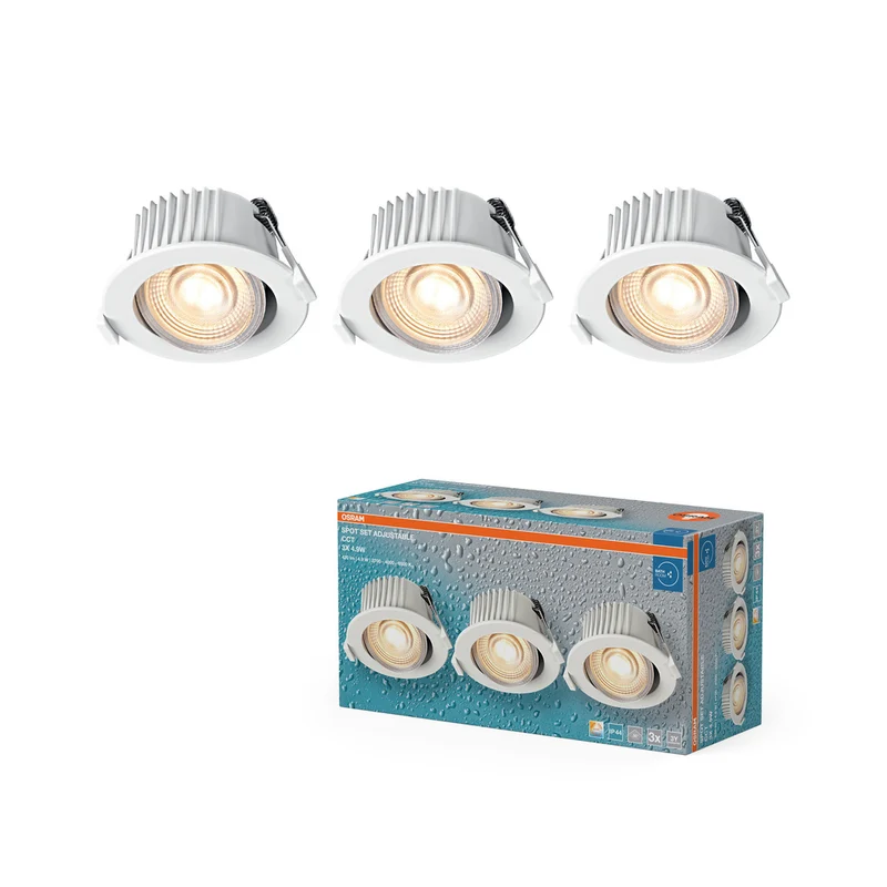 OSRAM LED Spot Recess Bad Einbaustrahler Set CCT IP44 schwenkbar 4.9W 36° Weiß ⌀68 mm