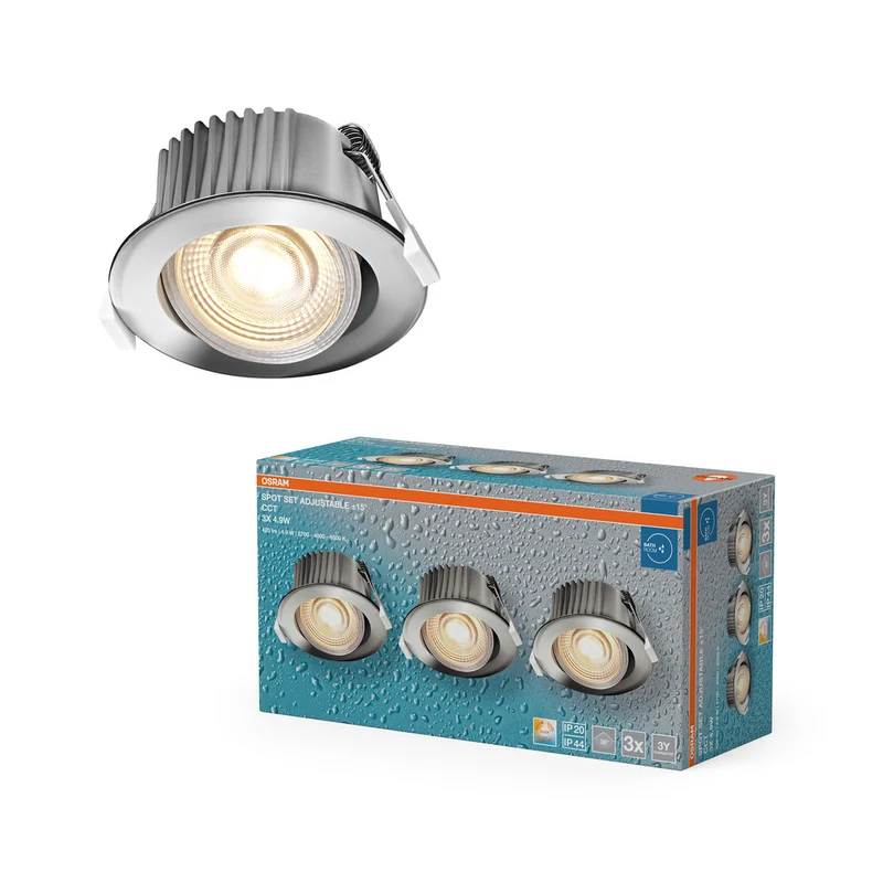 OSRAM LED Spot Recess Bad Einbaustrahler Set CCT IP44 schwenkbar 4.9W 36° Chrom ⌀68 mm