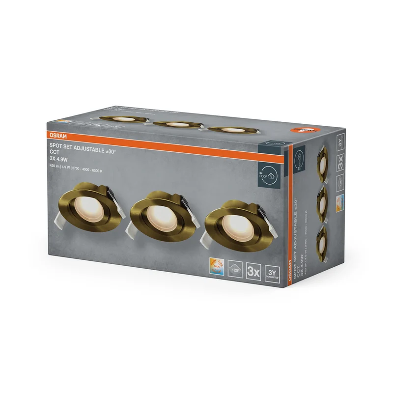 OSRAM LED Spot Recess Einbaustrahler Set CCT schwenkbar 4.9W 120° Grünmessing ⌀75 mm