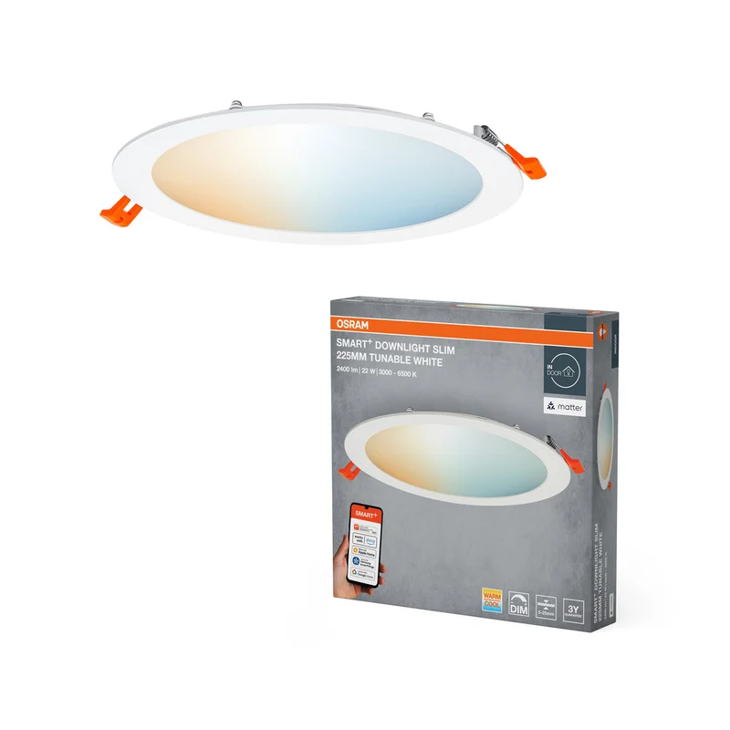 OSRAM Matter SMART+ RECESS SLIM DOWNLIGHT Ø 225mm, T TW / 22 W Tunable White, 3000…6500K