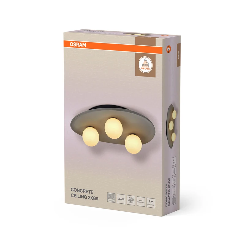 OSRAM DECOR Concrete Nest Deckenleuchte Grau, 3-flammig, G9